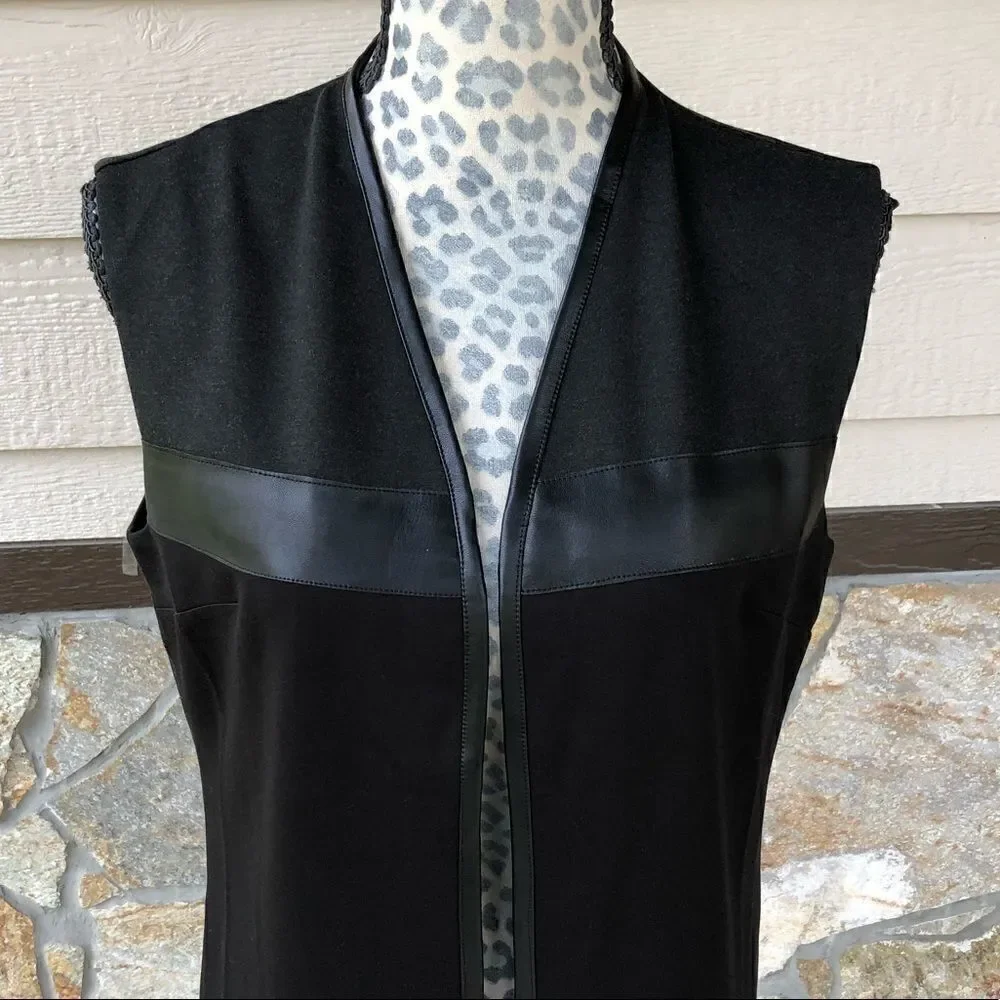 Charlie Paige Black Faux Leather Trim Vest Duster